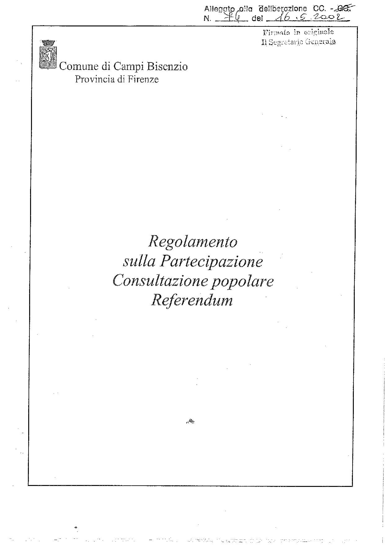 Regolamento per la partecipazione, consultazione popolare e referendum